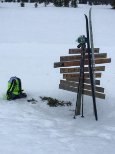 Langlaufski's bij routeborden